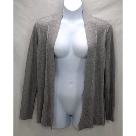 Dana Buchman Women's Open Front Gray Long Sleeve Draped Cardigan Sweater XL NWT - Picture 1 of 12